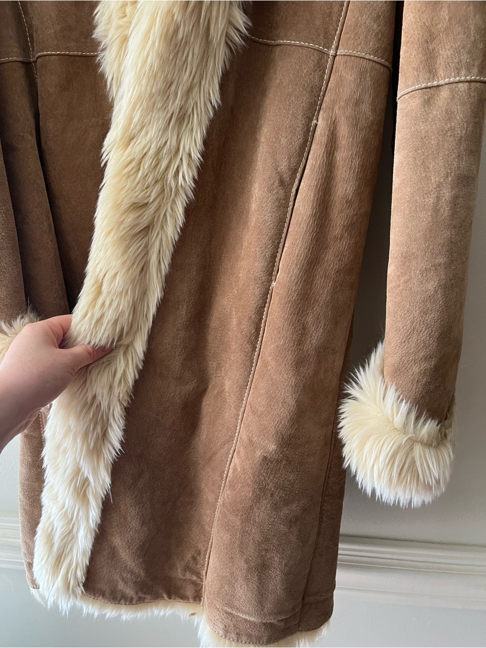 Vintage Y2K Wilsons Leather Tan Penny Lane Coat with Faux Fur Trim Size L - Picture 6 of 6